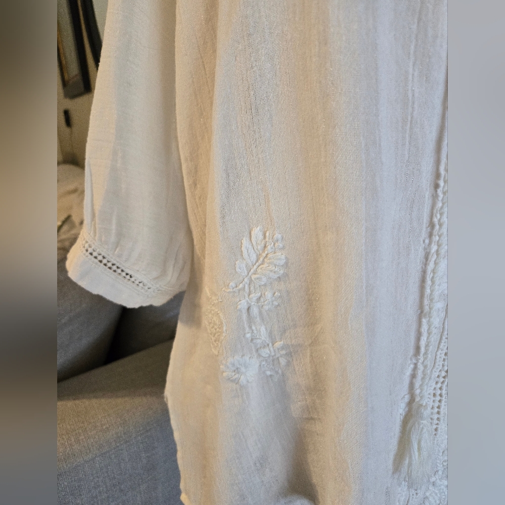 Rachel Zoe:Boho Cream Tunic Top - Picture 3 of 10